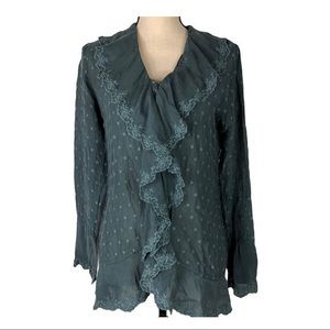 Johnny Was Ruffle Tunic Long Sleeve Lace Trim